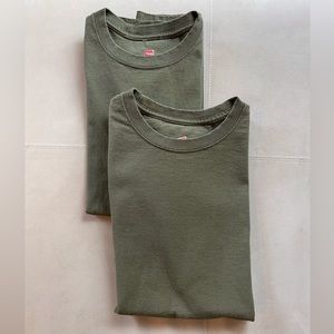 Two Hanes green t-shirts